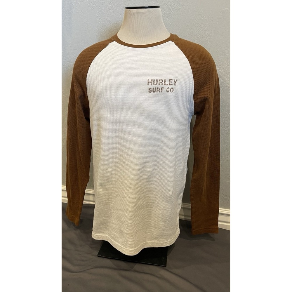 Hurley Thermal Shirt Brown/White Long Sleeve Mens Size Large